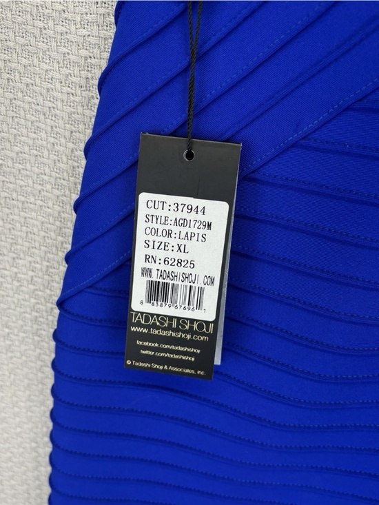 NWT Tadashi Shoji Blue Paneled Sheath Dress -Lace Cap Sleeves Midi Cocktail XL - Picture 5 of 9